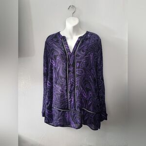 Michael Kors Womens shirt top Paisley Print Blouse Purple Long Sleeve Size Large